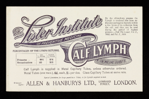 Plakatwerbung für das Lister-Institut für Präventivmedizin mit Text darauf.