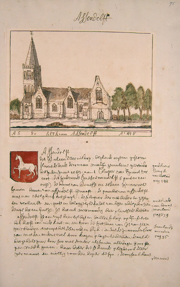 Altes Buch mit einer Kirchenillustration im Hintergrund, umgeben von Bäumen und einem Logo, mit der Aufschrift "Alfred deff - Kirche der Heiligen Dreifaltigkeit".