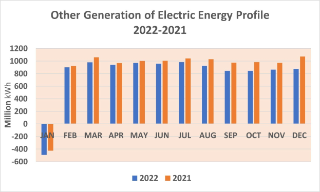 Liniengraph, der das jährliche Profil anderer Stromerzeugung von 2021 bis 2022 zeigt, mit begleitendem erklärendem Text.