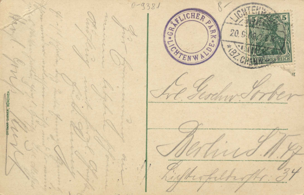Alte Postkarte mit einer Briefmarke, die "Lichtenwald, Deutschland - Brief nach Deutschland" lautet, mit handgeschriebenem Text und zwei zusätzlichen Briefmarken in der oberen rechten Ecke.