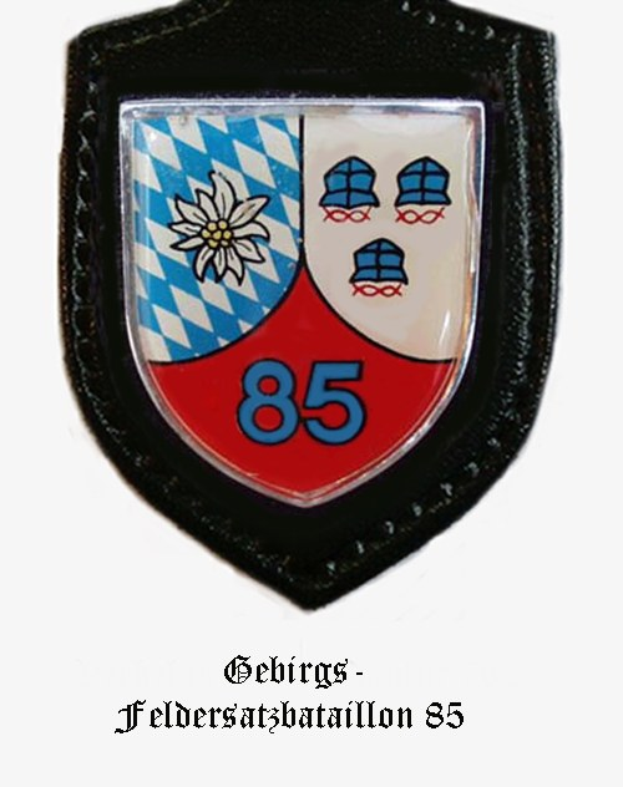 Logo des FC Bayern München mit der Zahl 85 und deutschem Text unten.