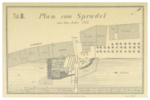 Plakat mit detailliertem Plan von Spruidel, Deutschland, mit begleitendem Text.