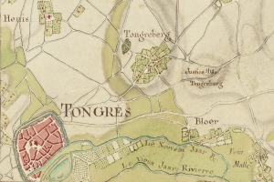 Ausführliche alte Stadtkarte von Tongres mit Straßen, Gebäuden und Sehenswürdigkeiten mit Text.