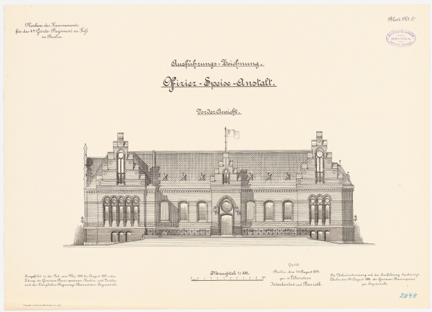 Zeichnung des Hauptsaals des Deutschen Bundestages in Berlin mit einer Flagge auf dem Dach und begleitendem Text auf dem Papier.