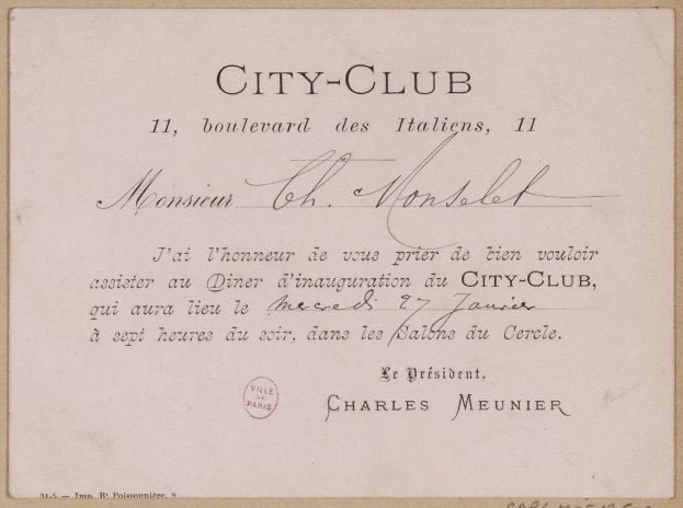 Schwarz-weißes Bild eines alten Dokuments mit der Aufschrift "Stadtclub" und einem teilweise verdeckten Stempel.